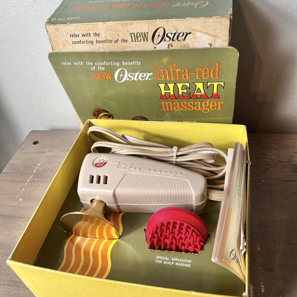 Oster Infra-Red Heat Massager Vintage Mid Century COMPLETE SET Tested, Works! - Picture 2 of 14